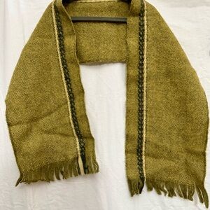 Vintage Eton of Sweden Wool Scarf Olive Green Striped Swedish Made Fringe